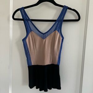 Urban Outfitters Blue, Nude & Black Mesh Colorblock Tank